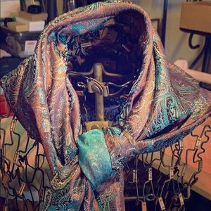 Huge turquoise blue brown paisley print wild rag
